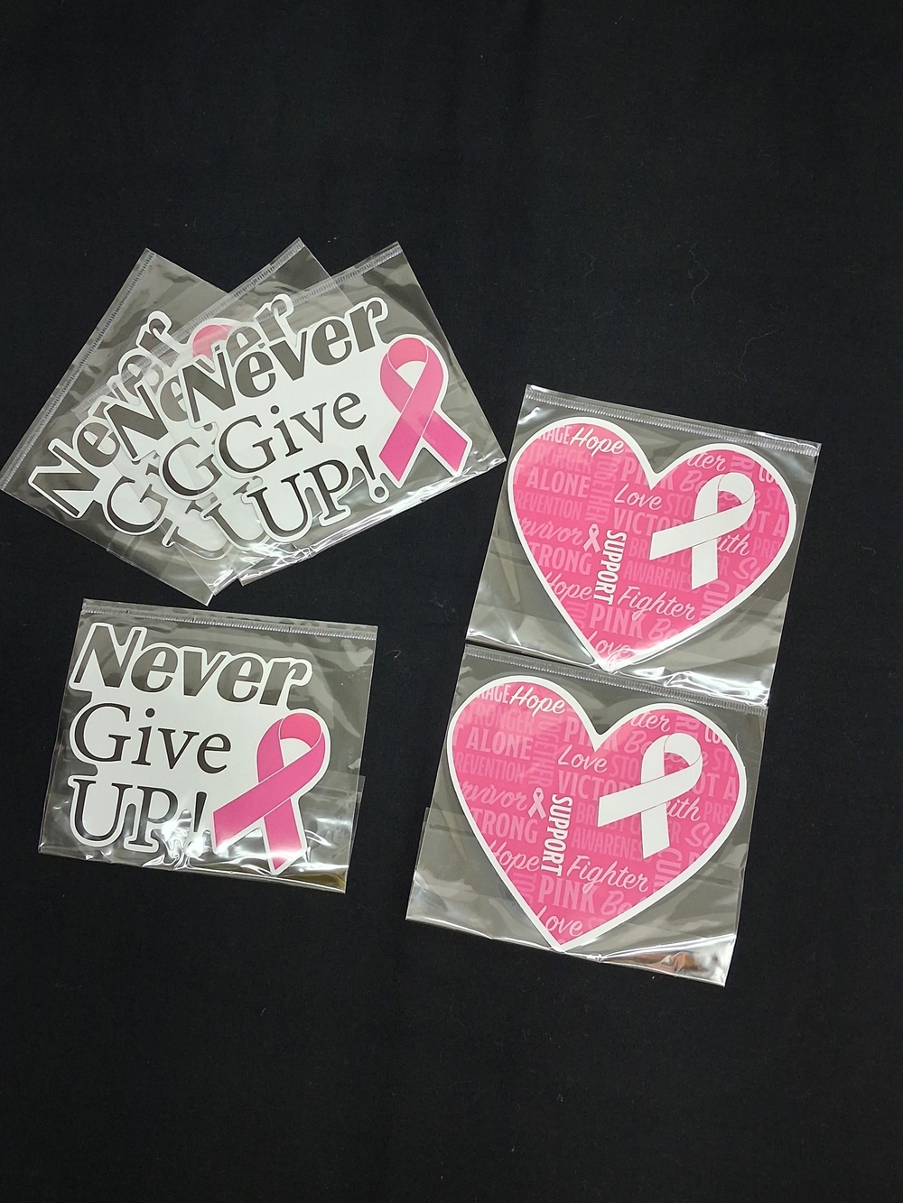 Pink Ribbon Awareness Sticker Pack - Never Give Up and Heart Designs